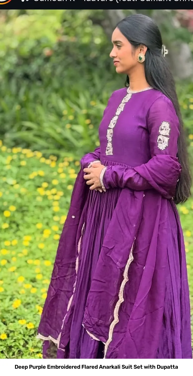 Deep Purple Embroidered Flared Anarkali Suit Set with Dupatta 3