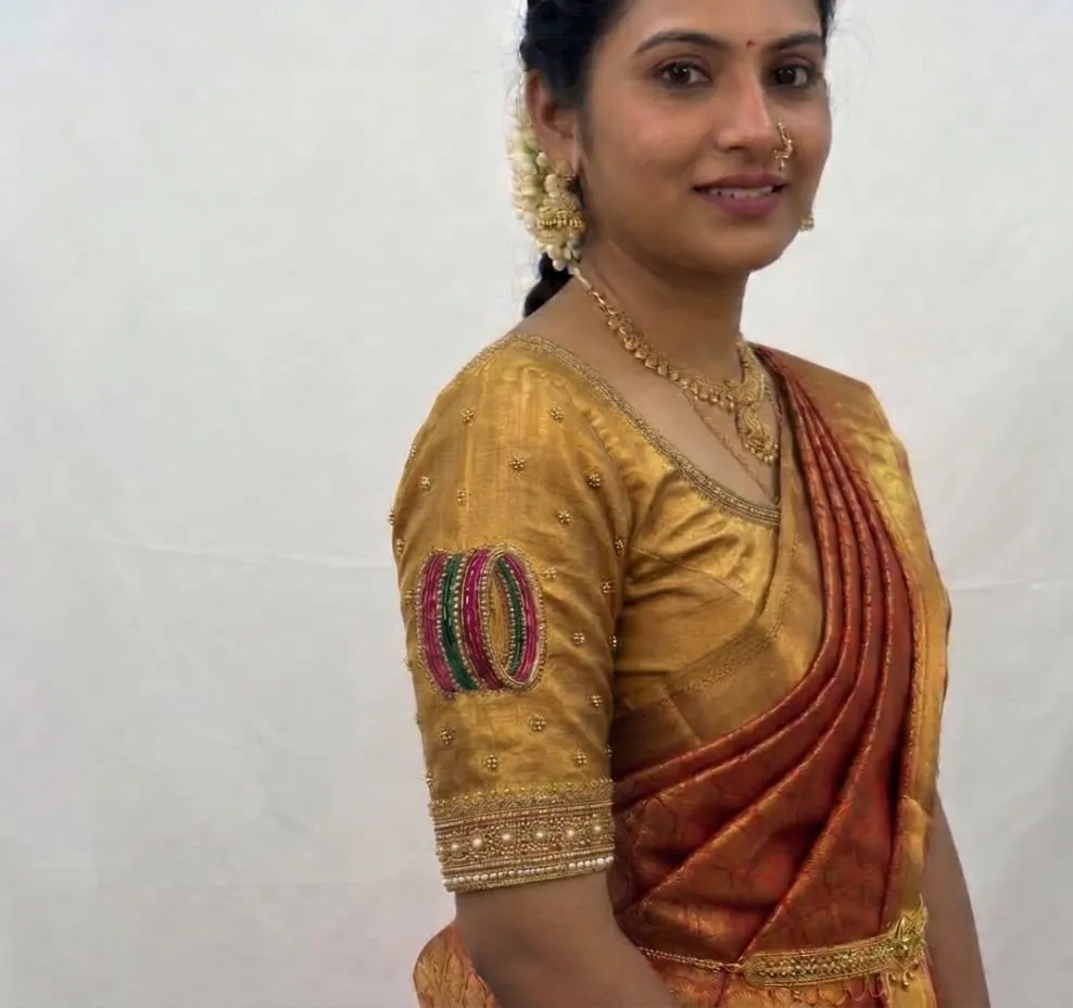 Designer Aari Work Blouse with Thread Bead Bangles Premium Wedding Wear 1