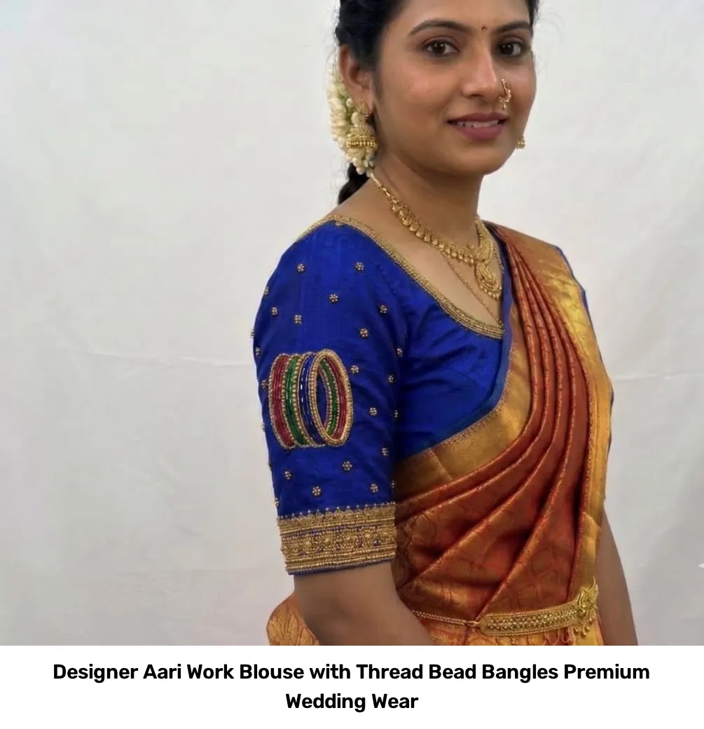 Designer Aari Work Blouse with Thread Bead Bangles Premium Wedding Wear 2