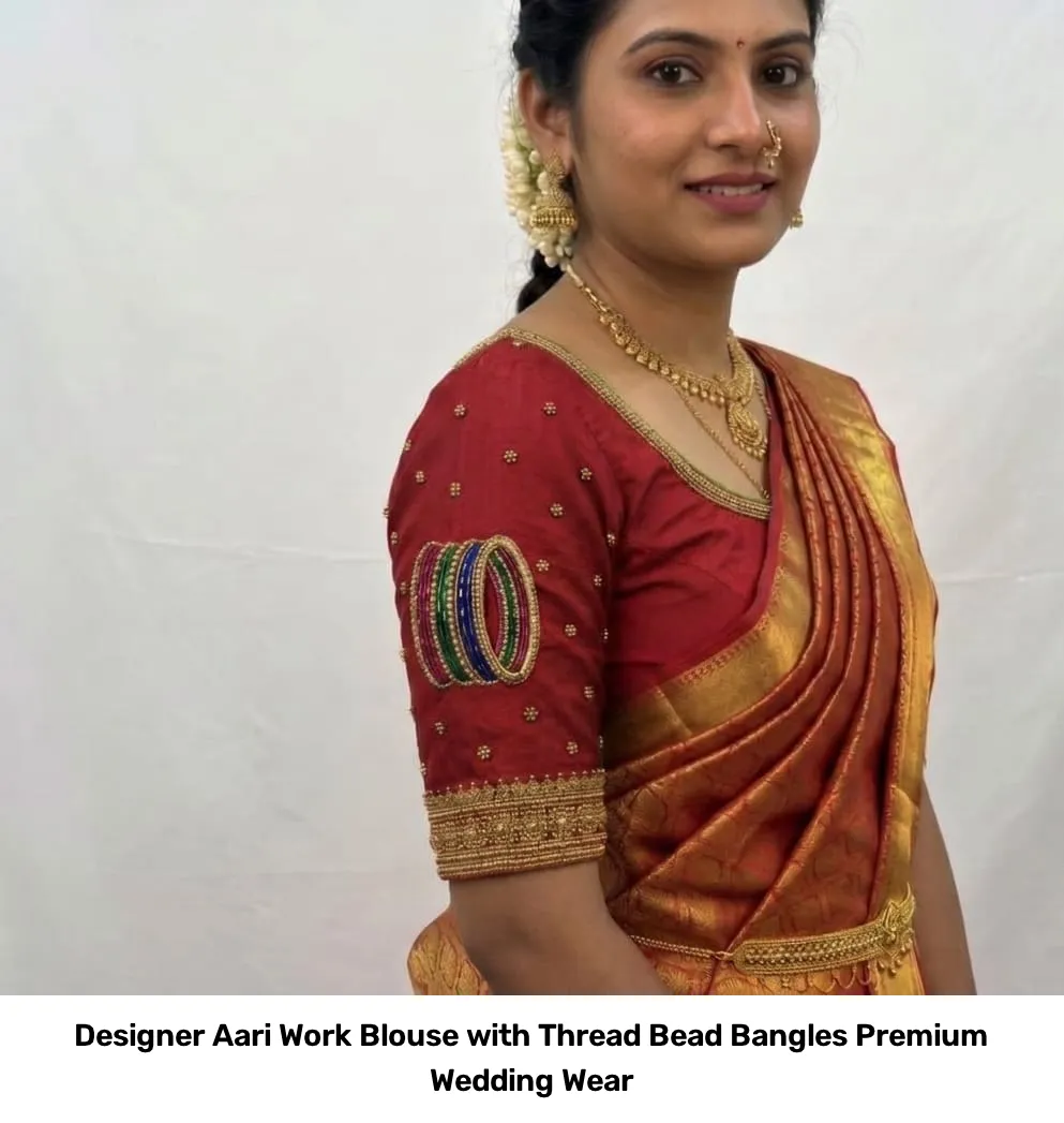 Designer Aari Work Blouse with Thread Bead Bangles Premium Wedding Wear 3