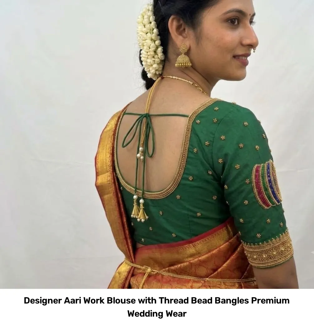Designer Aari Work Blouse with Thread Bead Bangles Premium Wedding Wear 5