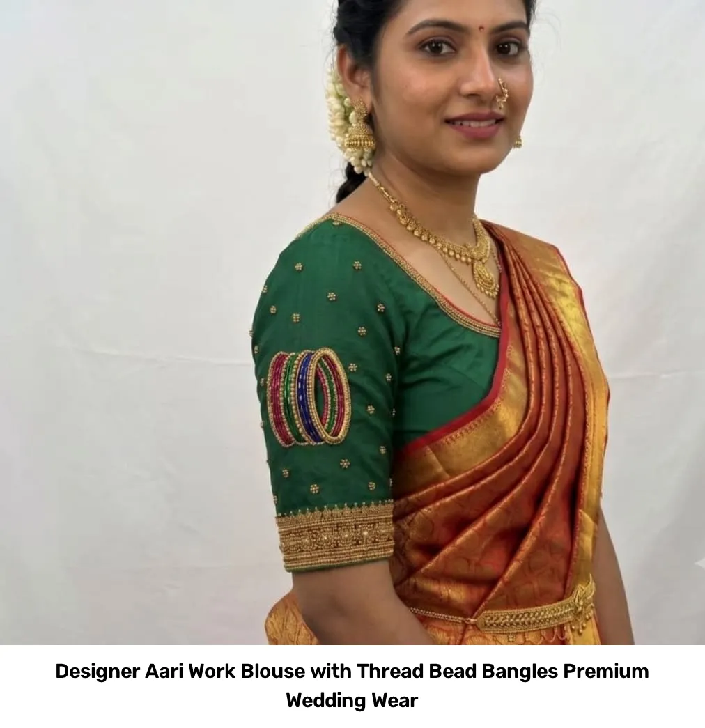 Designer Aari Work Blouse with Thread Bead Bangles Premium Wedding Wear 6