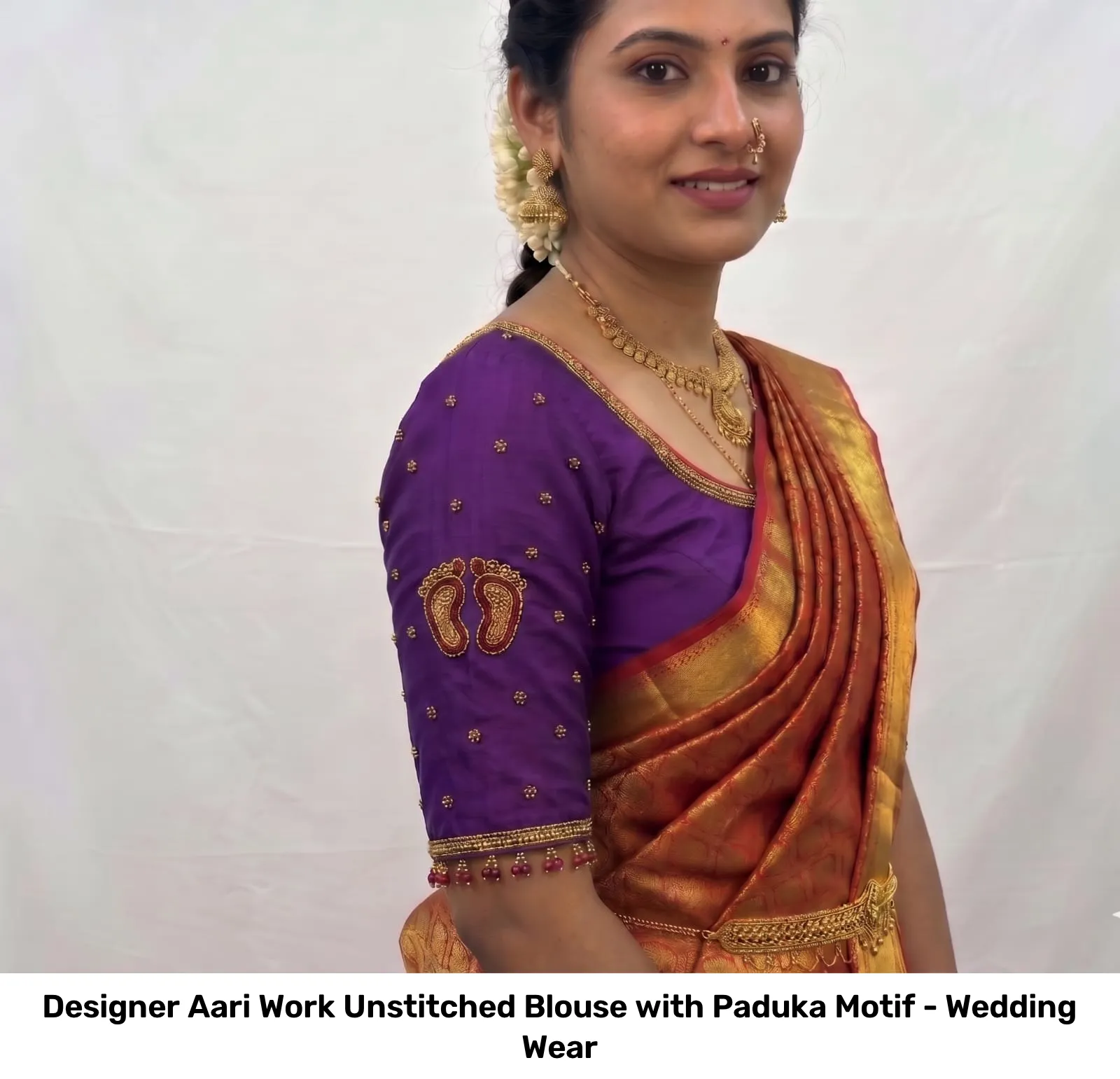Designer Aari Work Unstitched Blouse with Paduka Motif - Wedding Wear 2
