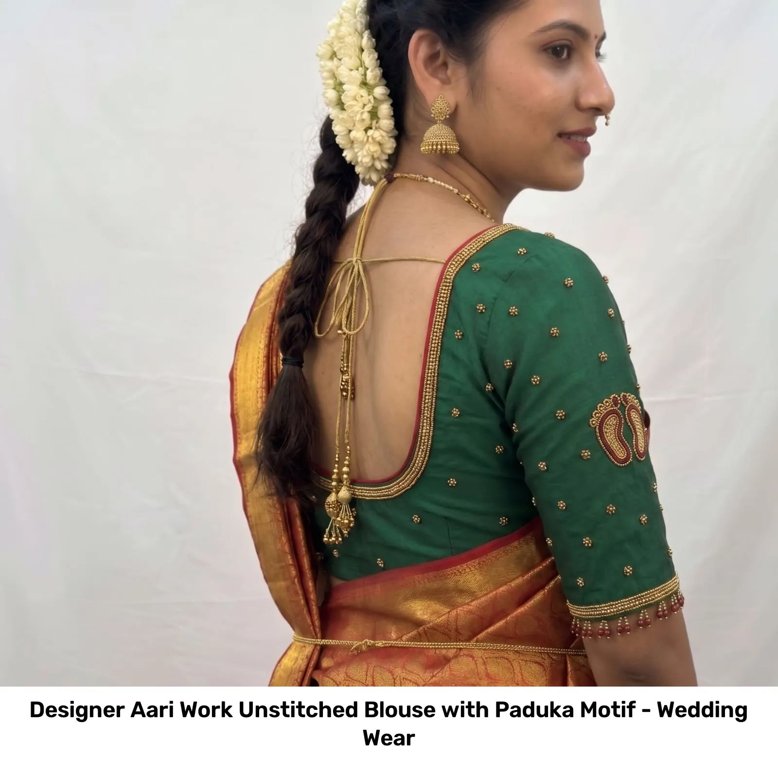 Designer Aari Work Unstitched Blouse with Paduka Motif - Wedding Wear 6