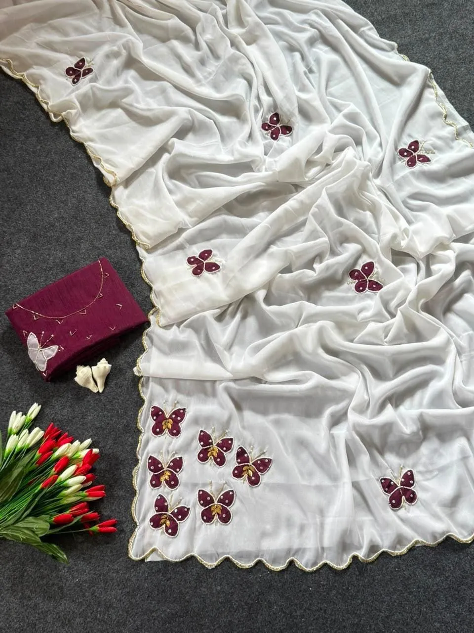 Designer Butterfly Handwork Georgette Saree with Blouse