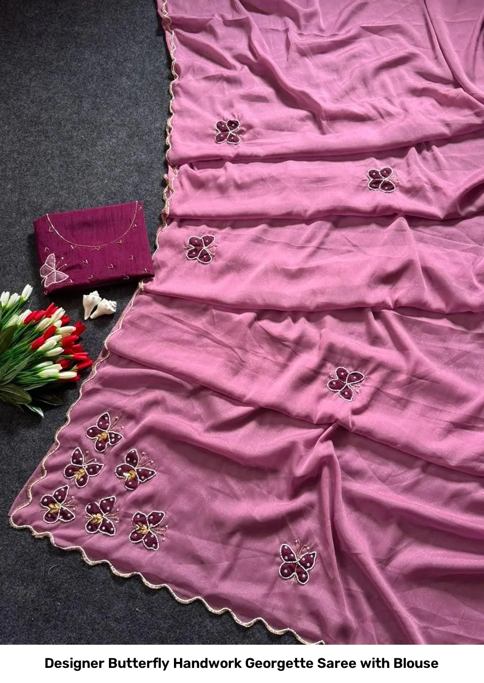 Designer Butterfly Handwork Georgette Saree with Blouse 13