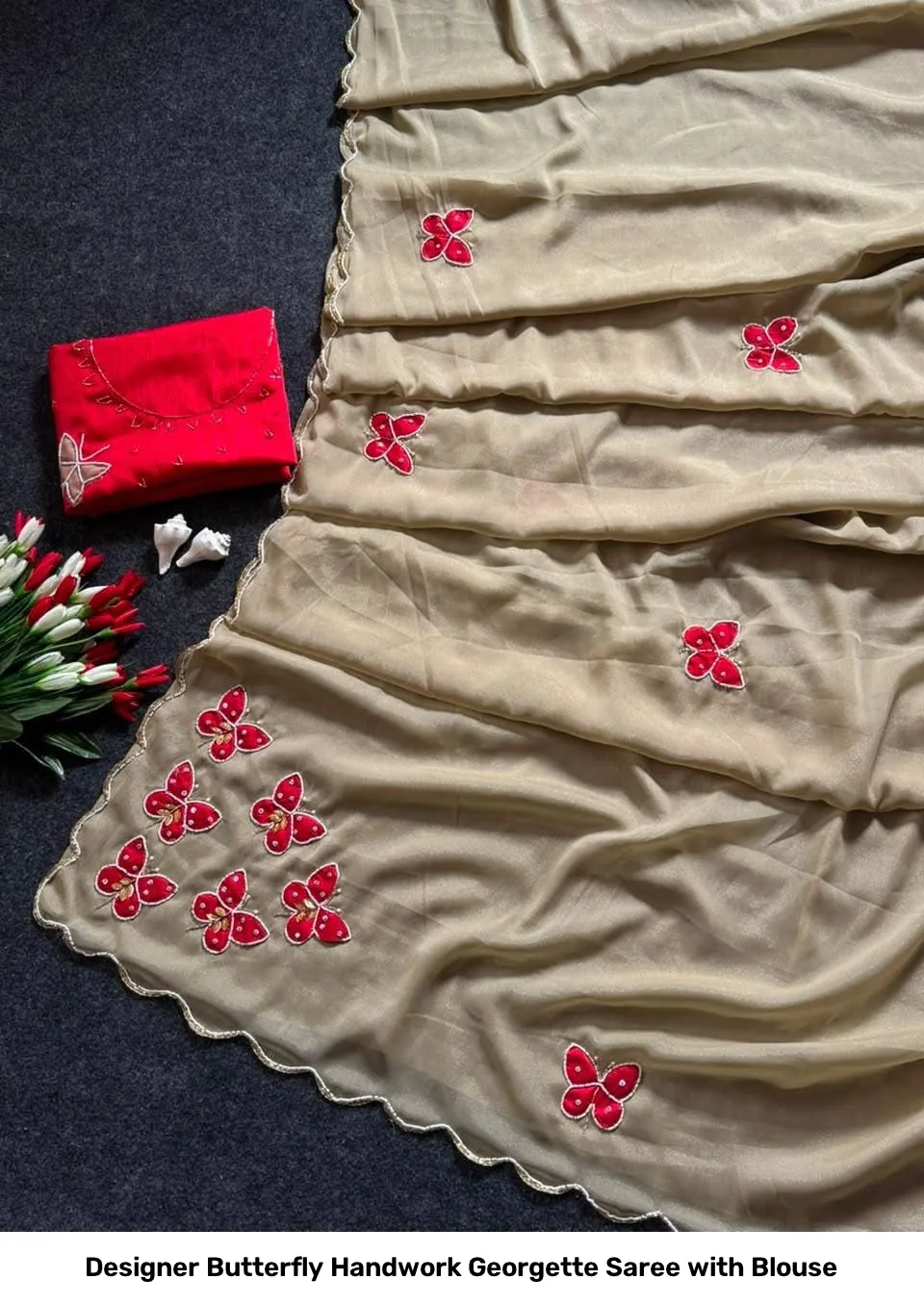 Designer Butterfly Handwork Georgette Saree with Blouse 14