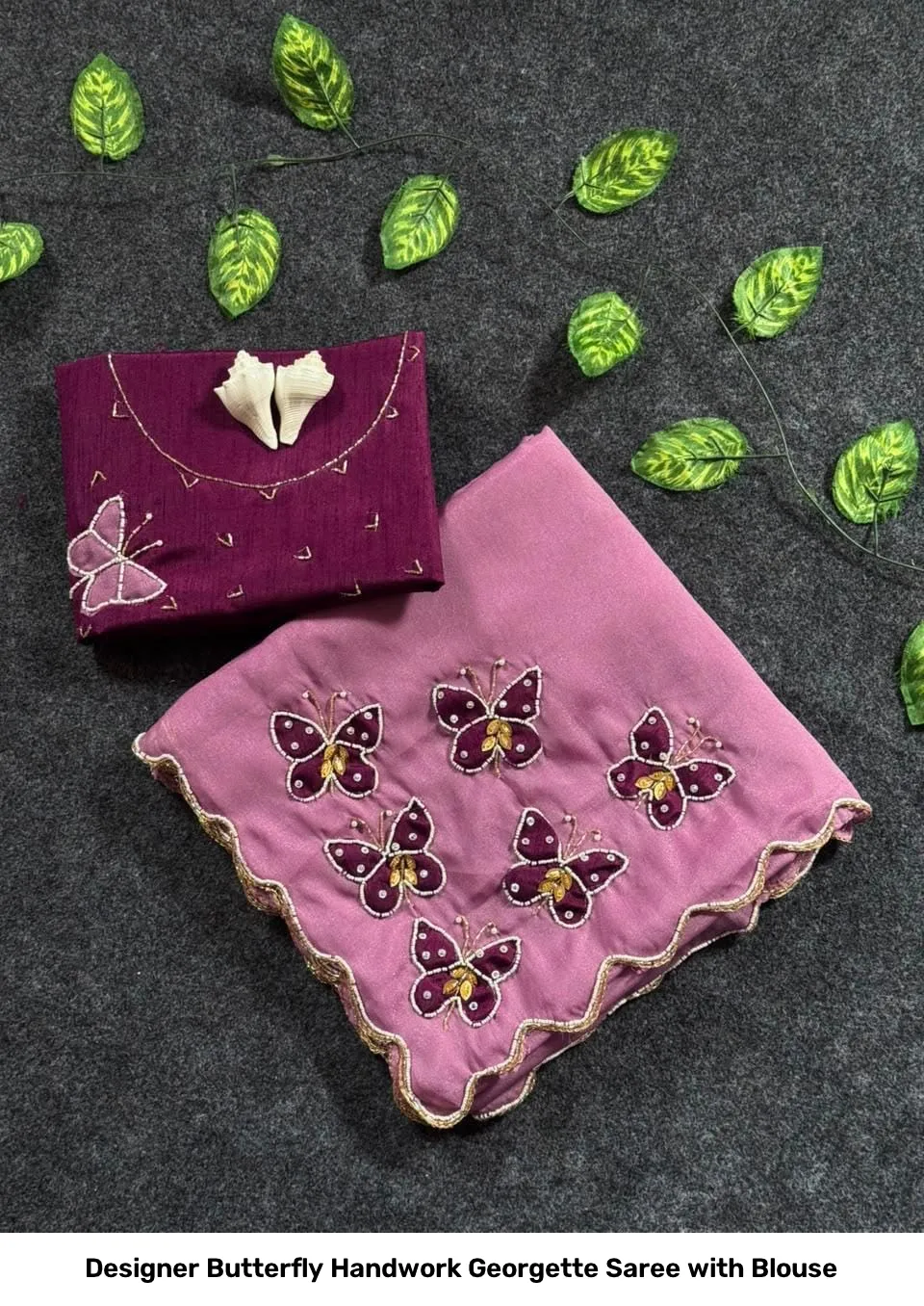Designer Butterfly Handwork Georgette Saree with Blouse 17
