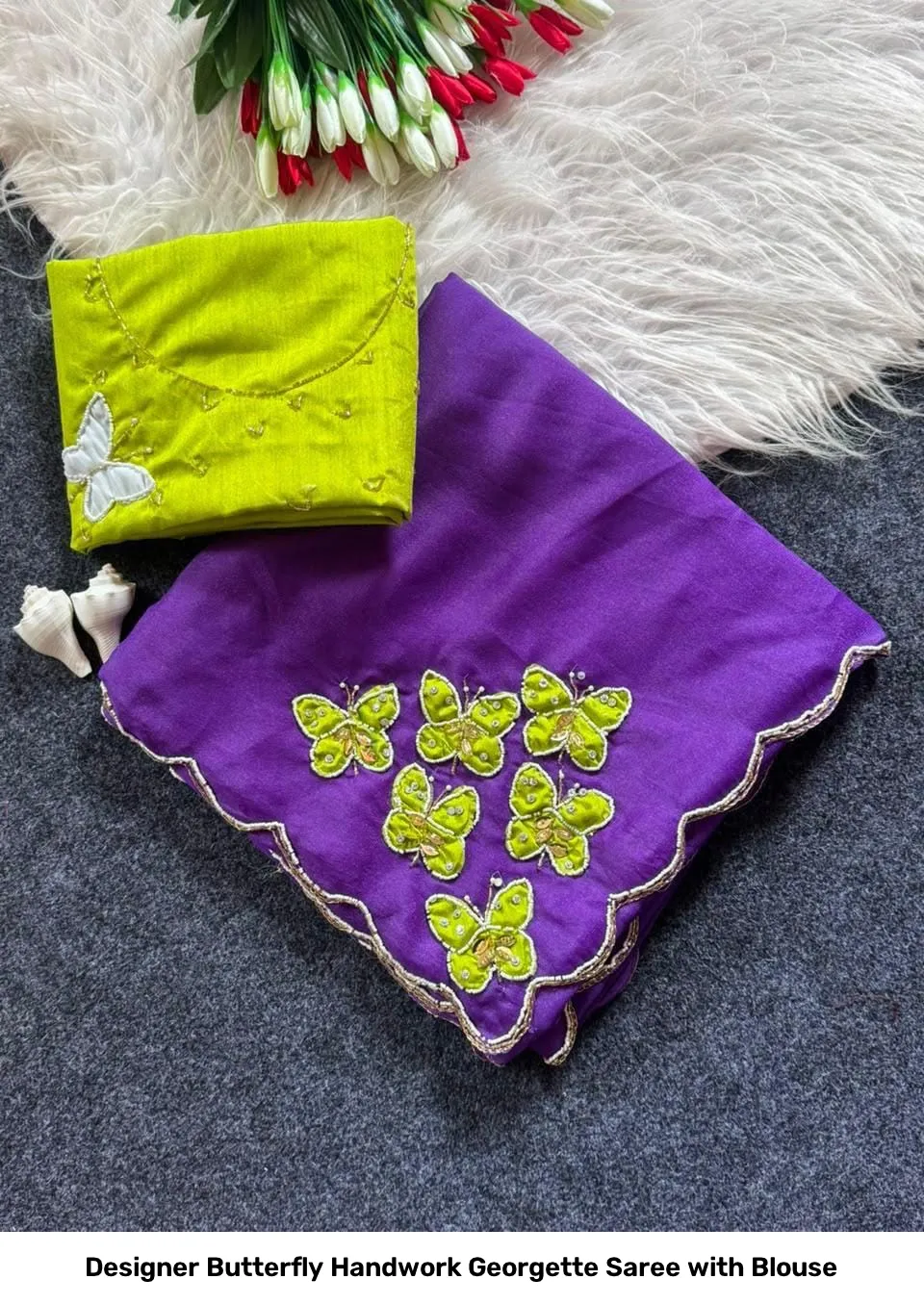 Designer Butterfly Handwork Georgette Saree with Blouse 19