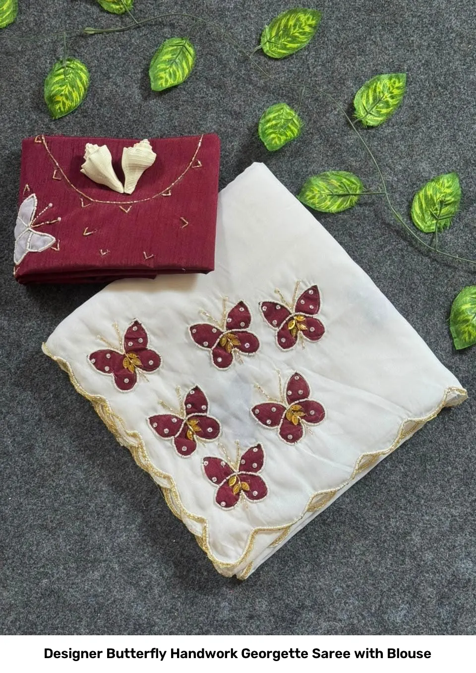 Designer Butterfly Handwork Georgette Saree with Blouse 3