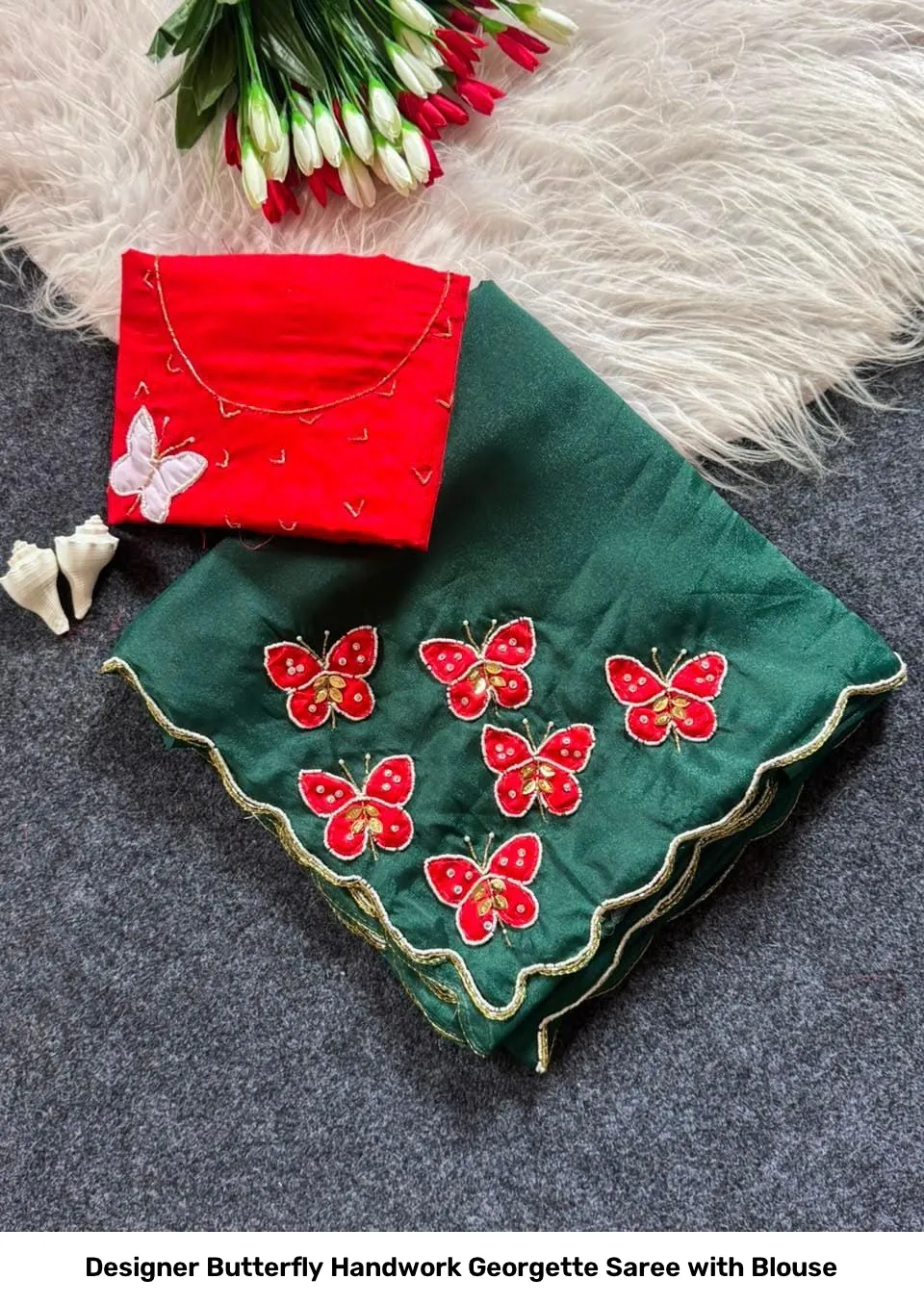 Designer Butterfly Handwork Georgette Saree with Blouse 5