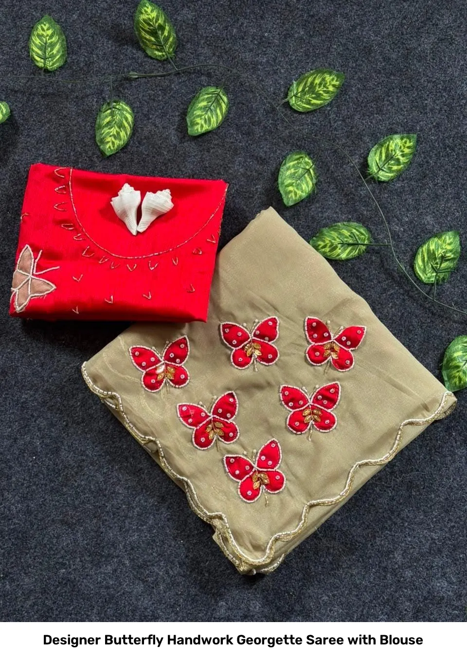 Designer Butterfly Handwork Georgette Saree with Blouse 7