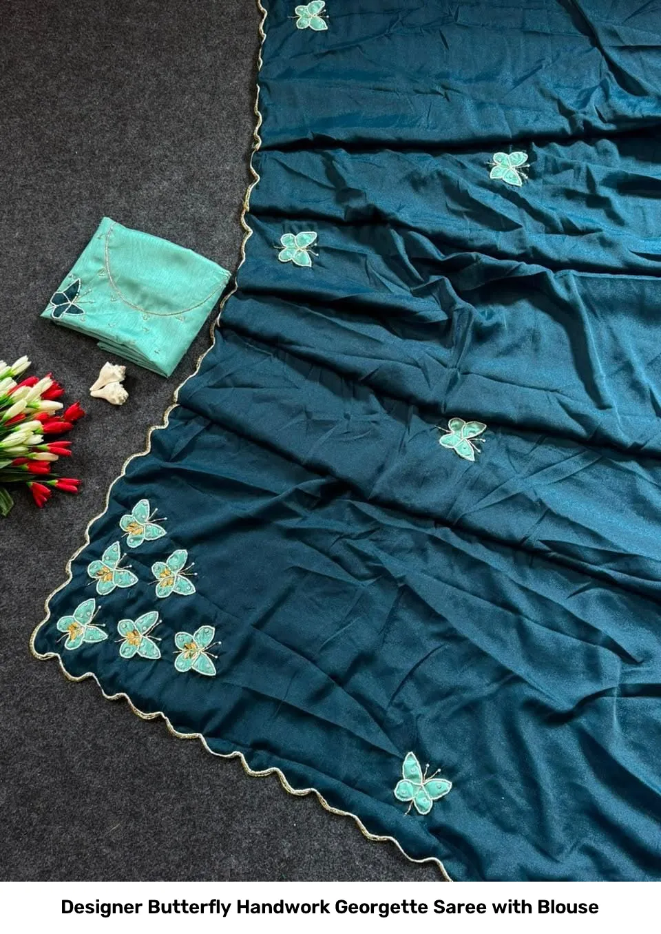 Designer Butterfly Handwork Georgette Saree with Blouse 8
