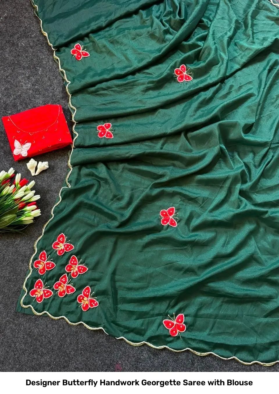 Designer Butterfly Handwork Georgette Saree with Blouse 9