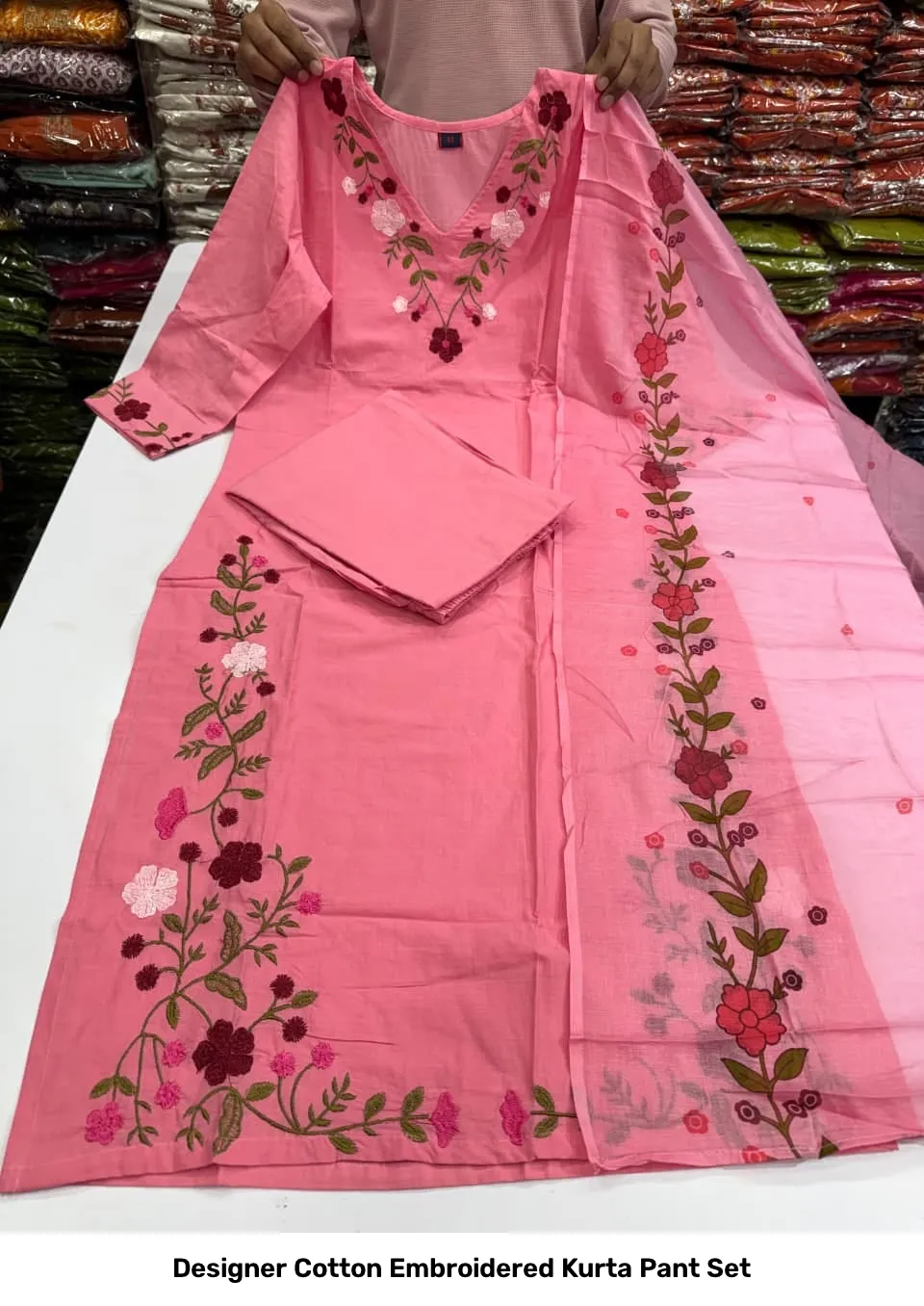 Designer Cotton Embroidered Kurta Pant Set 10