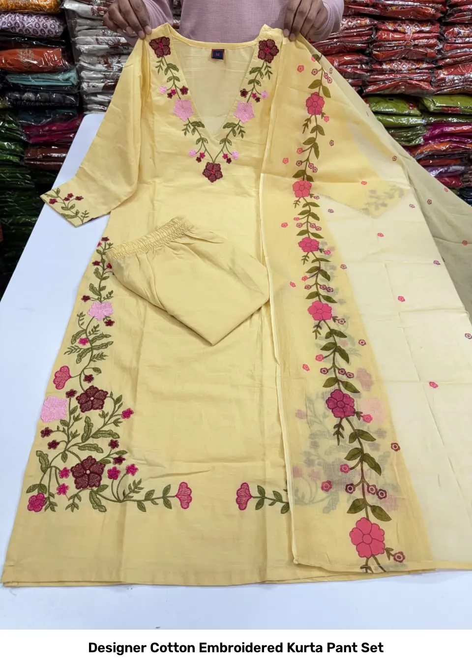 Designer Cotton Embroidered Kurta Pant Set 11