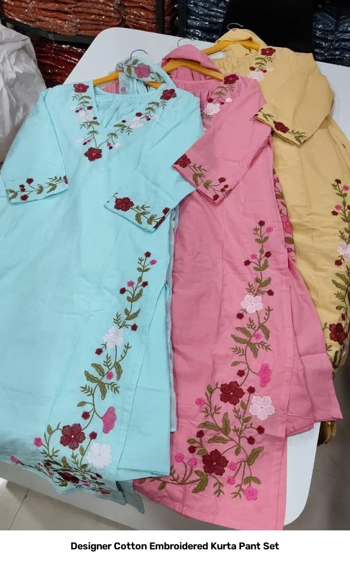 Designer Cotton Embroidered Kurta Pant Set 3