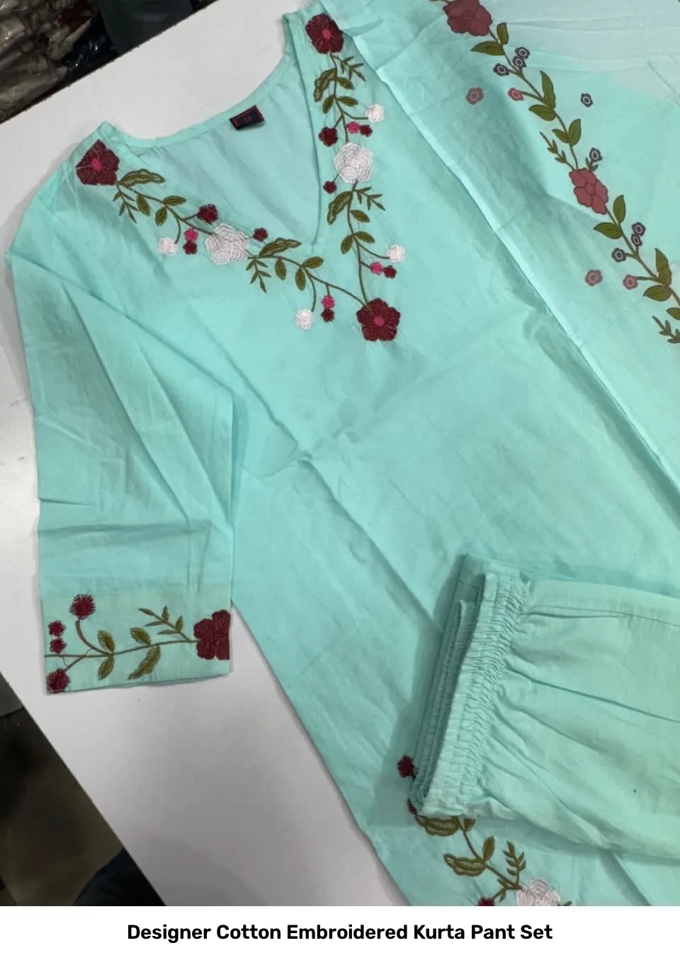 Designer Cotton Embroidered Kurta Pant Set 5