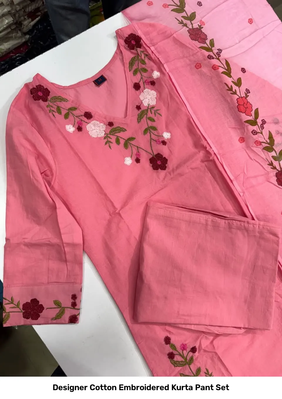 Designer Cotton Embroidered Kurta Pant Set 7