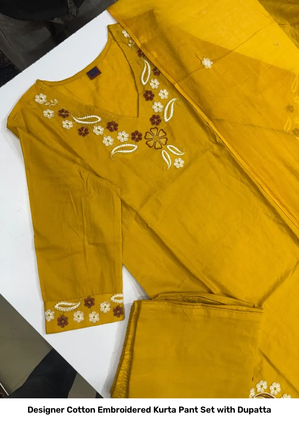 Designer Cotton Embroidered Kurta Pant Set with Dupatta 13