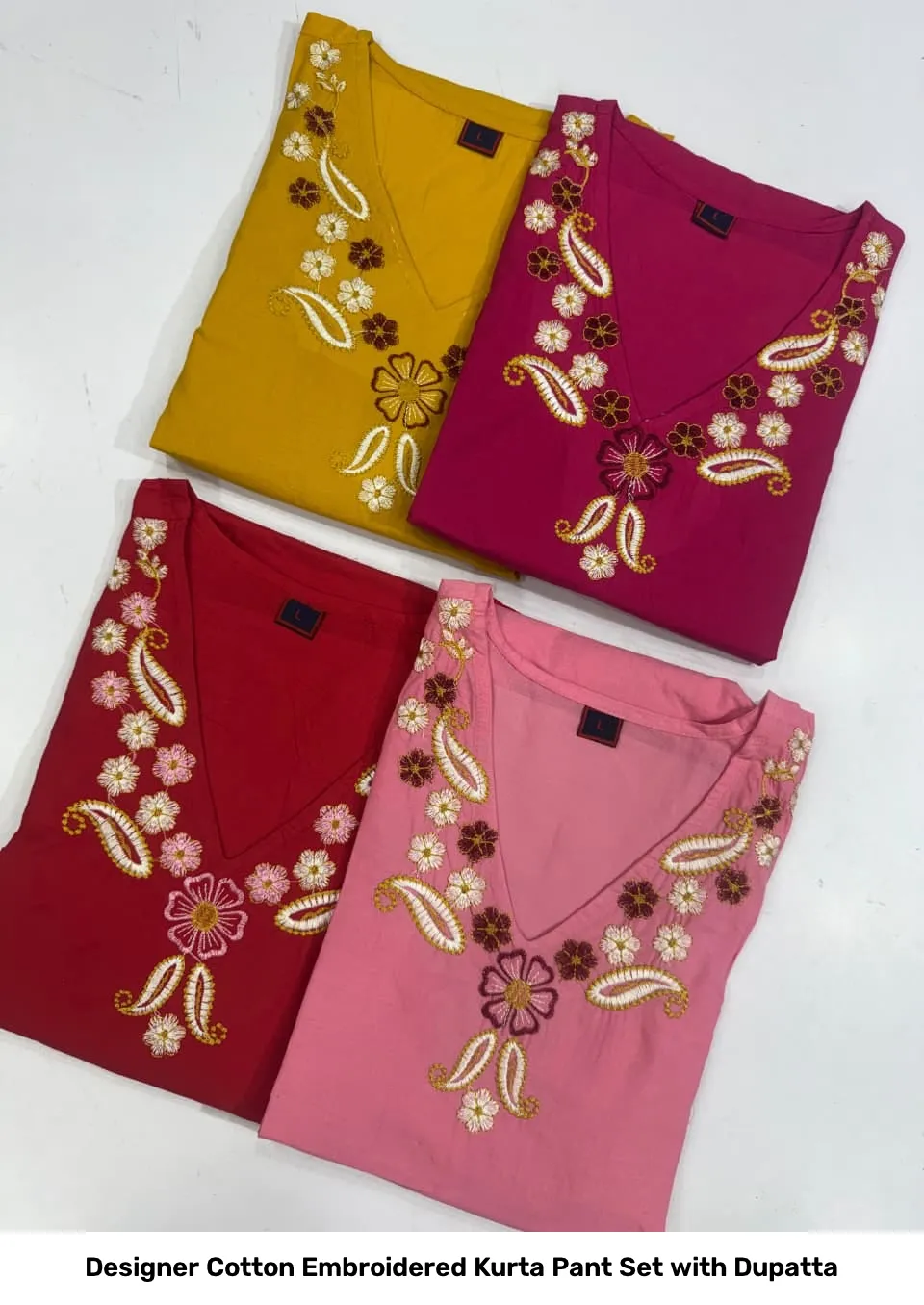 Designer Cotton Embroidered Kurta Pant Set with Dupatta 2