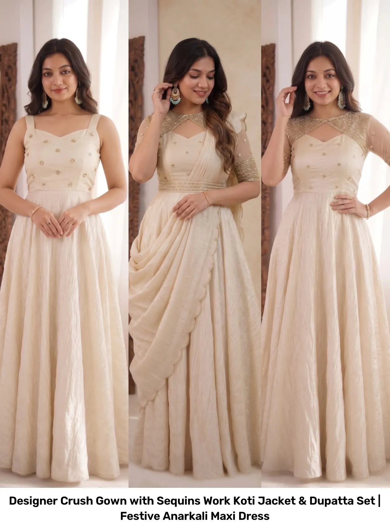 Designer Crush Gown with Sequins Work Koti Jacket & Dupatta Set | Festive Anarkali Maxi Dress 8