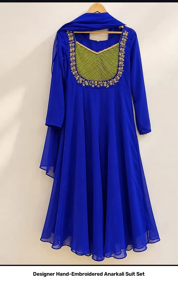 Designer Hand-Embroidered Anarkali Suit Set 2