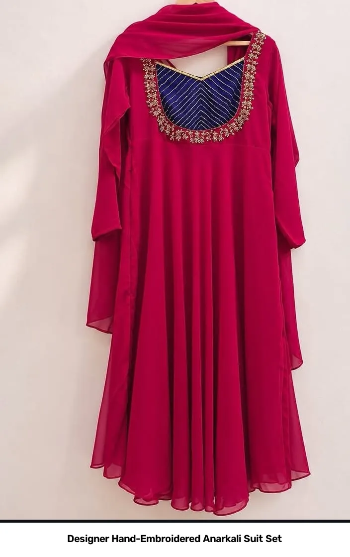 Designer Hand-Embroidered Anarkali Suit Set 3