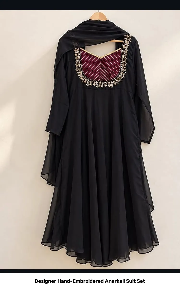 Designer Hand-Embroidered Anarkali Suit Set 5