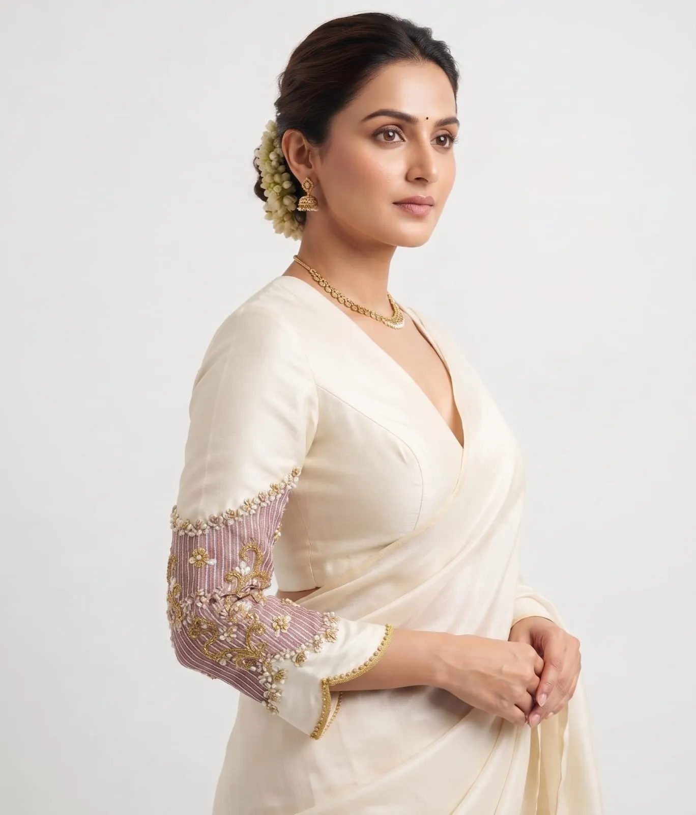 Designer Off-White Readymade Saree Blouse with Zardosi Work