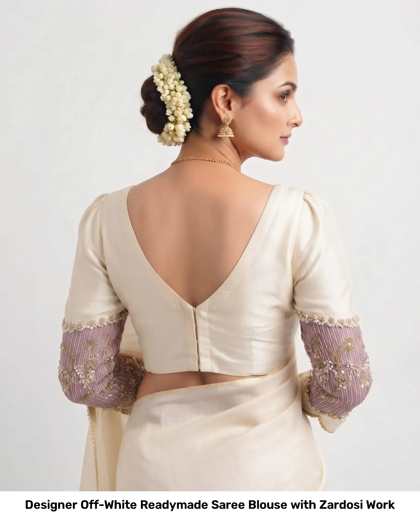 Designer Off-White Readymade Saree Blouse with Zardosi Work 2