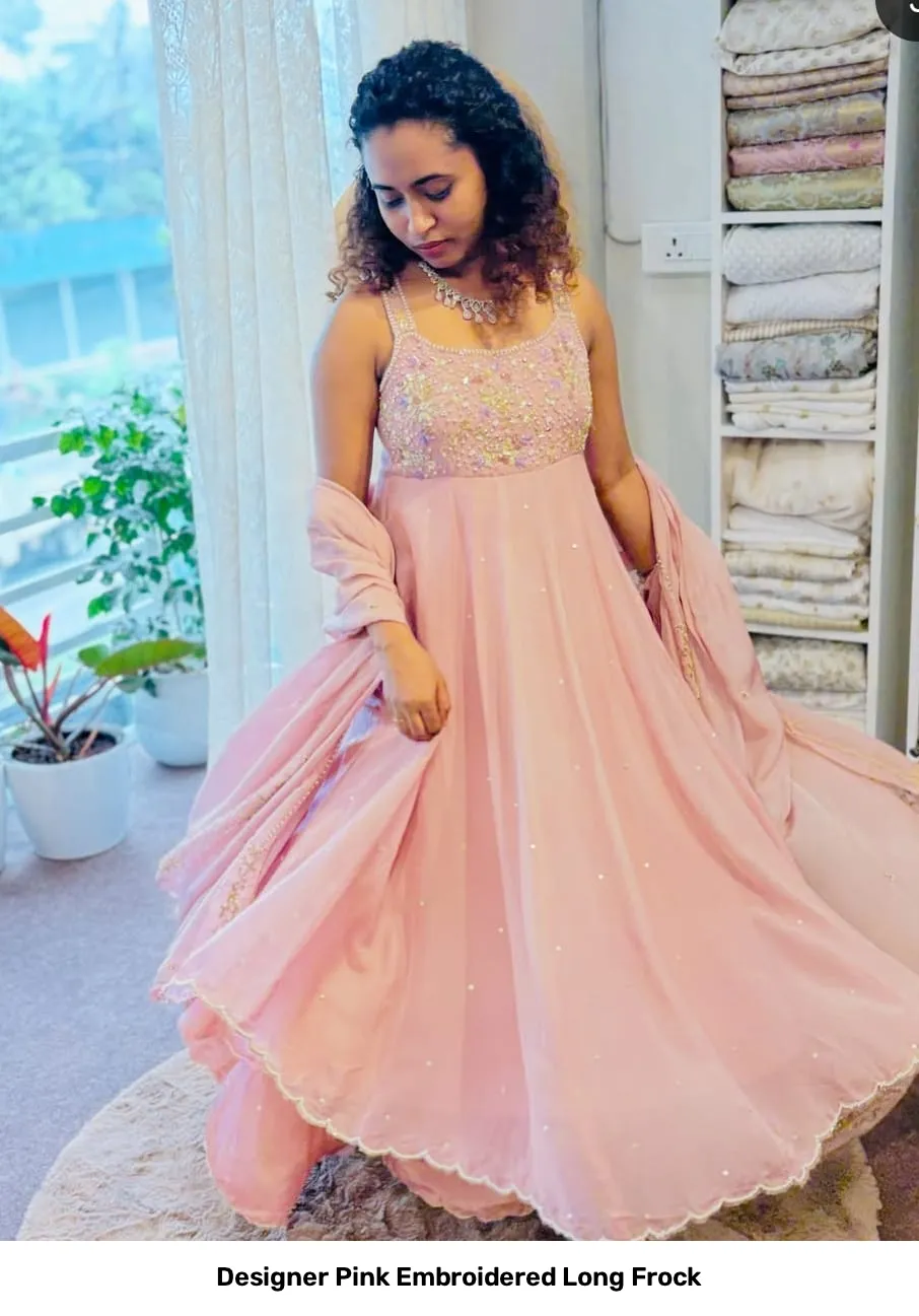 Designer Pink Embroidered Long Frock 3