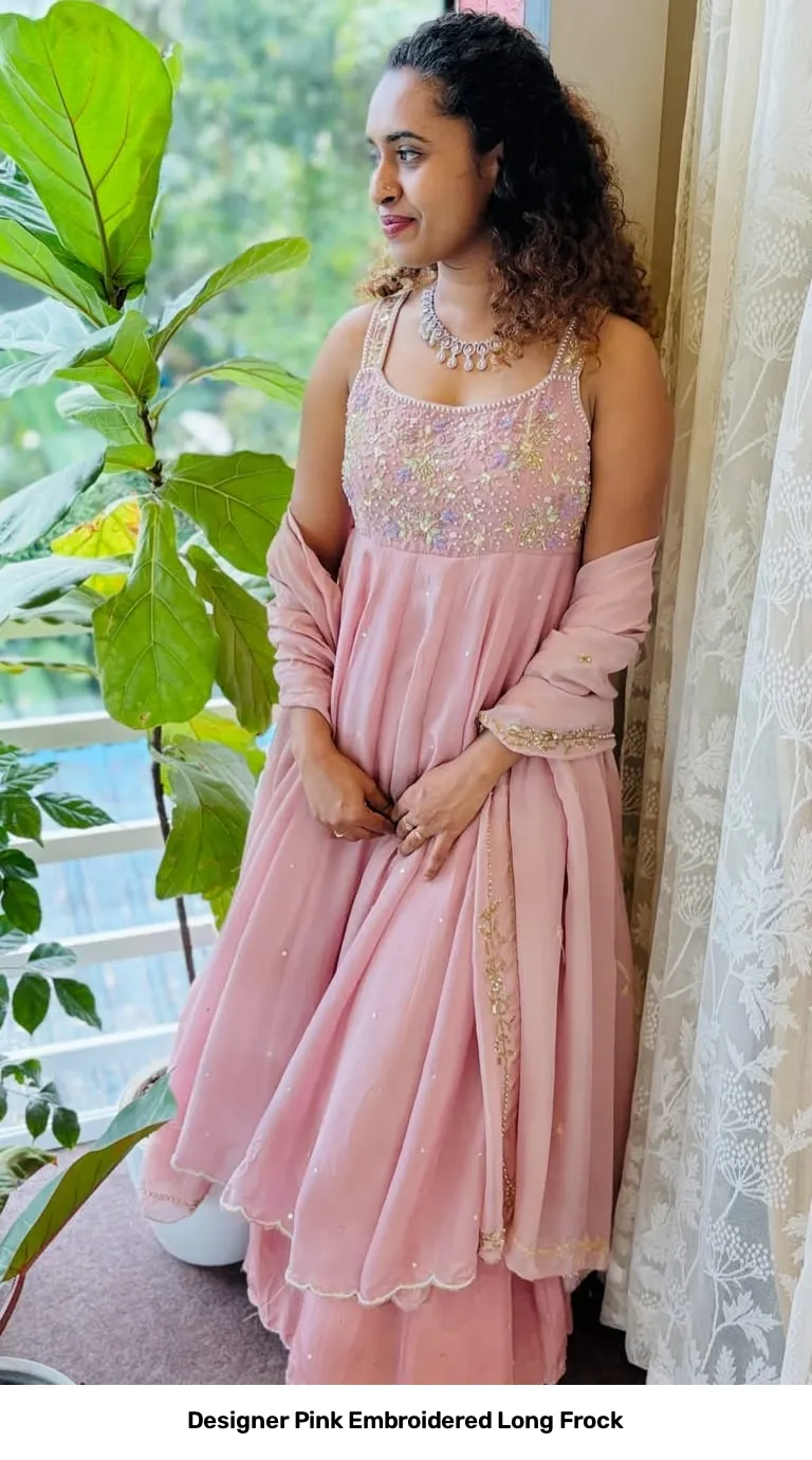 Designer Pink Embroidered Long Frock 4