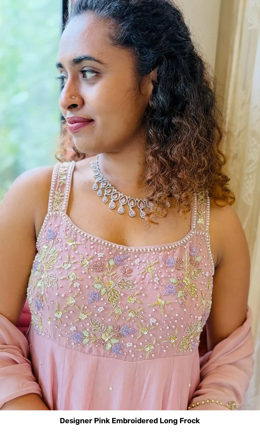 Designer Pink Embroidered Long Frock 5