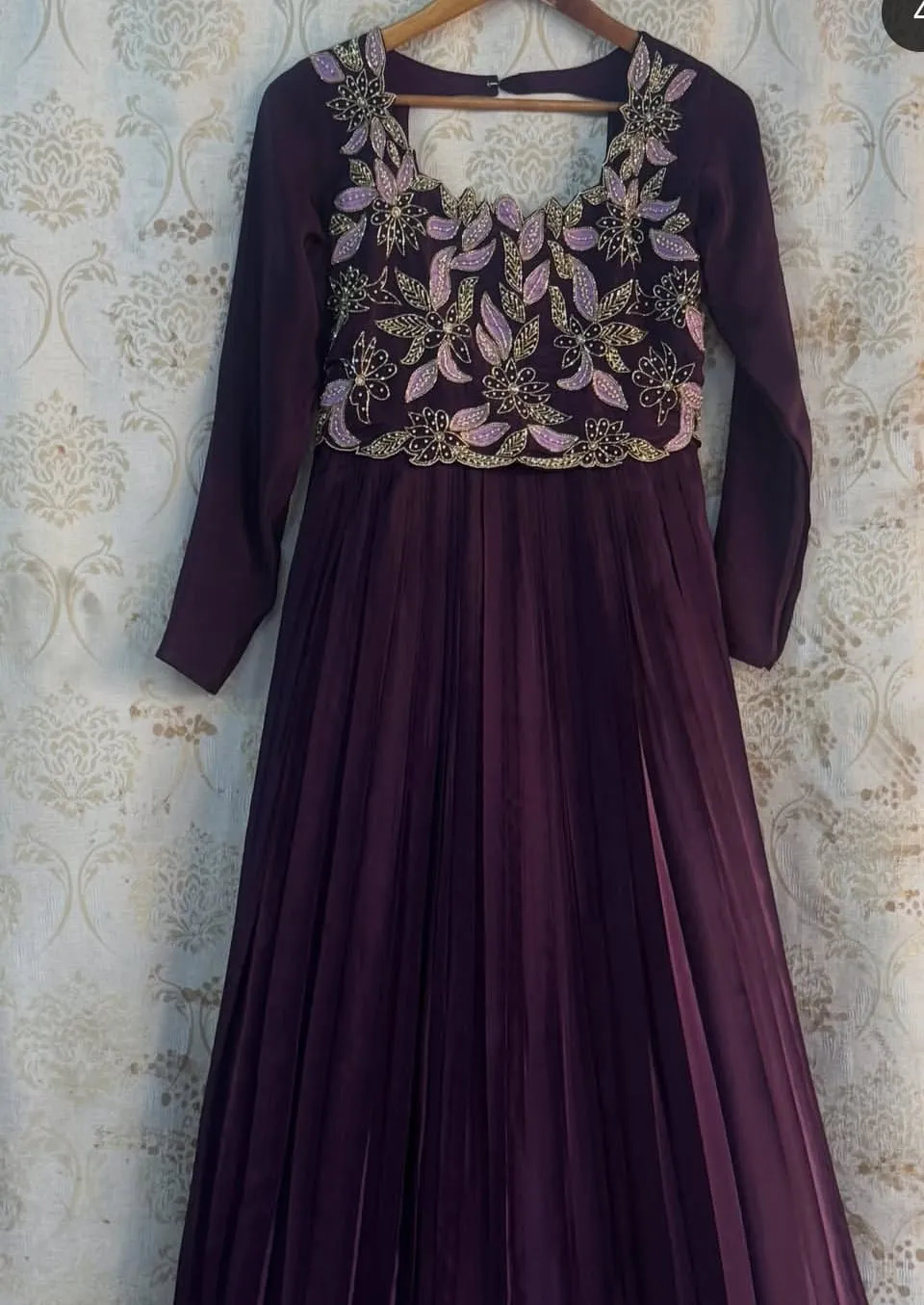 Designer Purple Handwork Long Frock