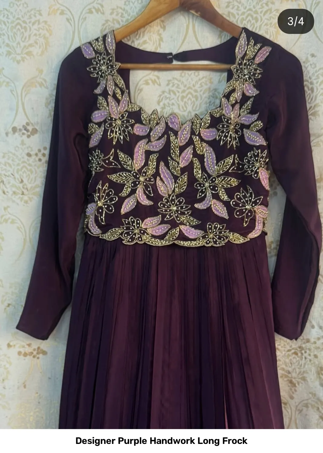 Designer Purple Handwork Long Frock 2