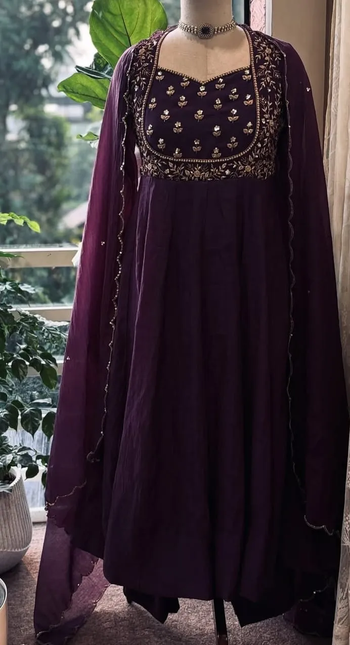 Designer Purple Jacket Long Frock