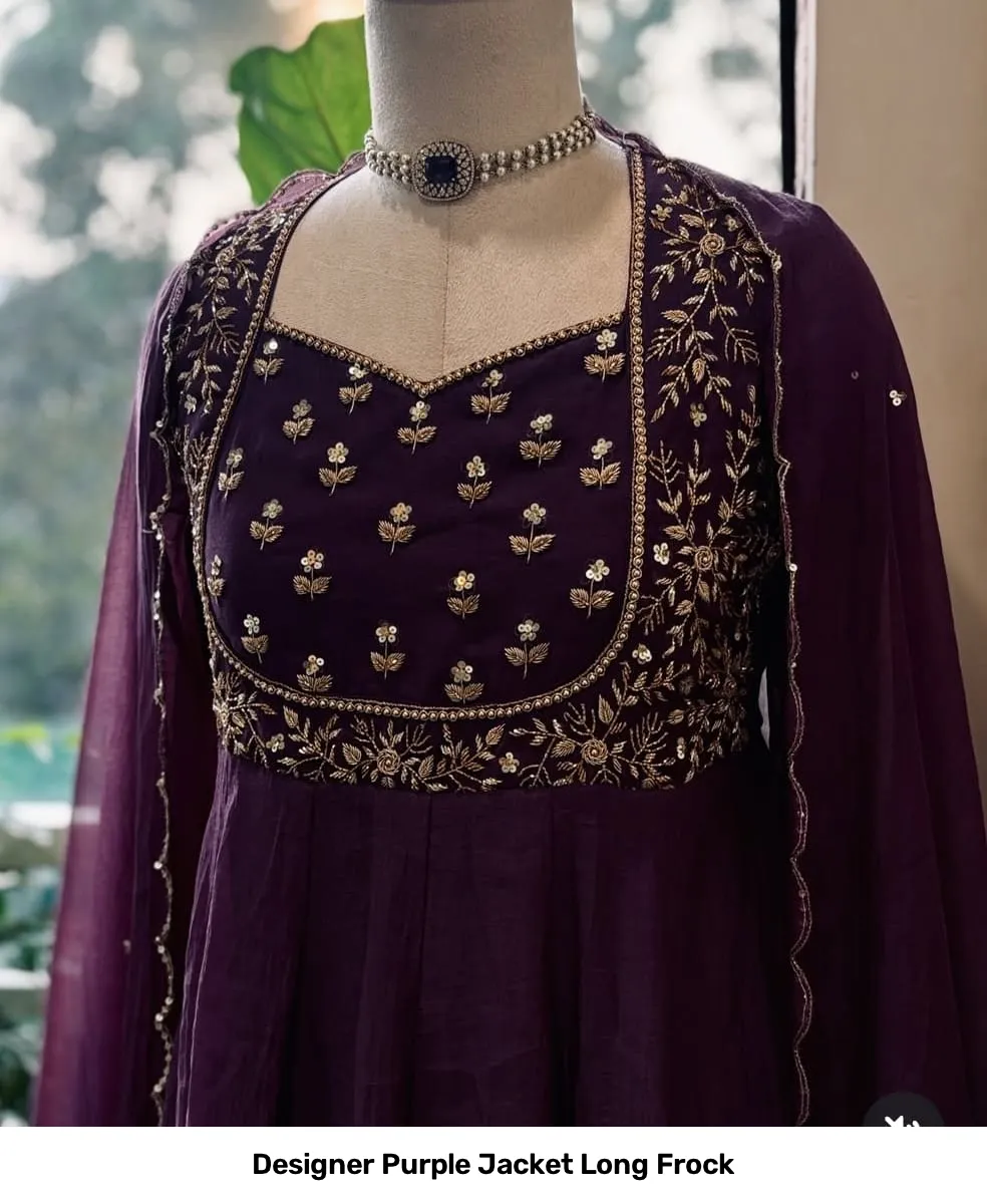 Designer Purple Jacket Long Frock 2