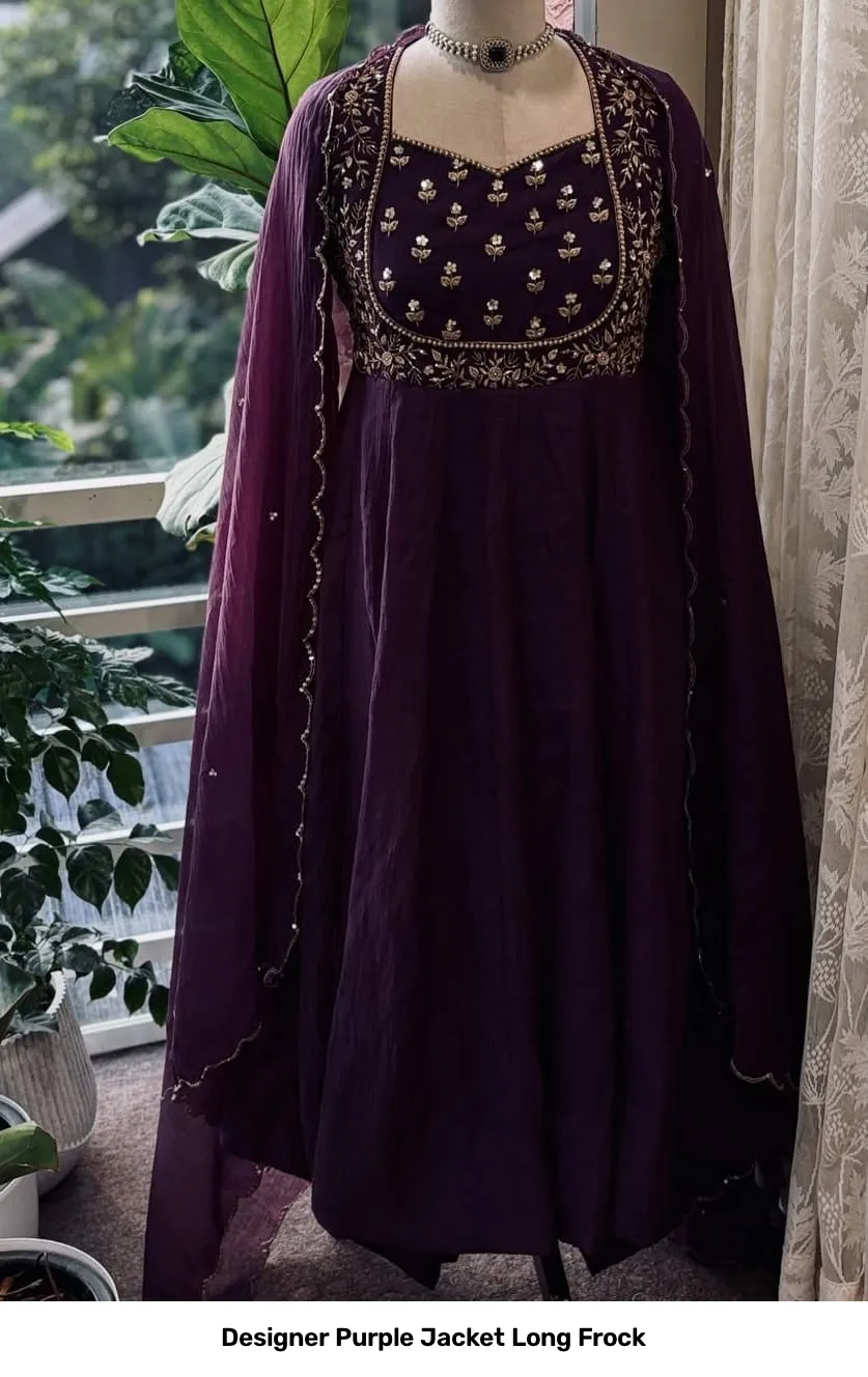 Designer Purple Jacket Long Frock 3