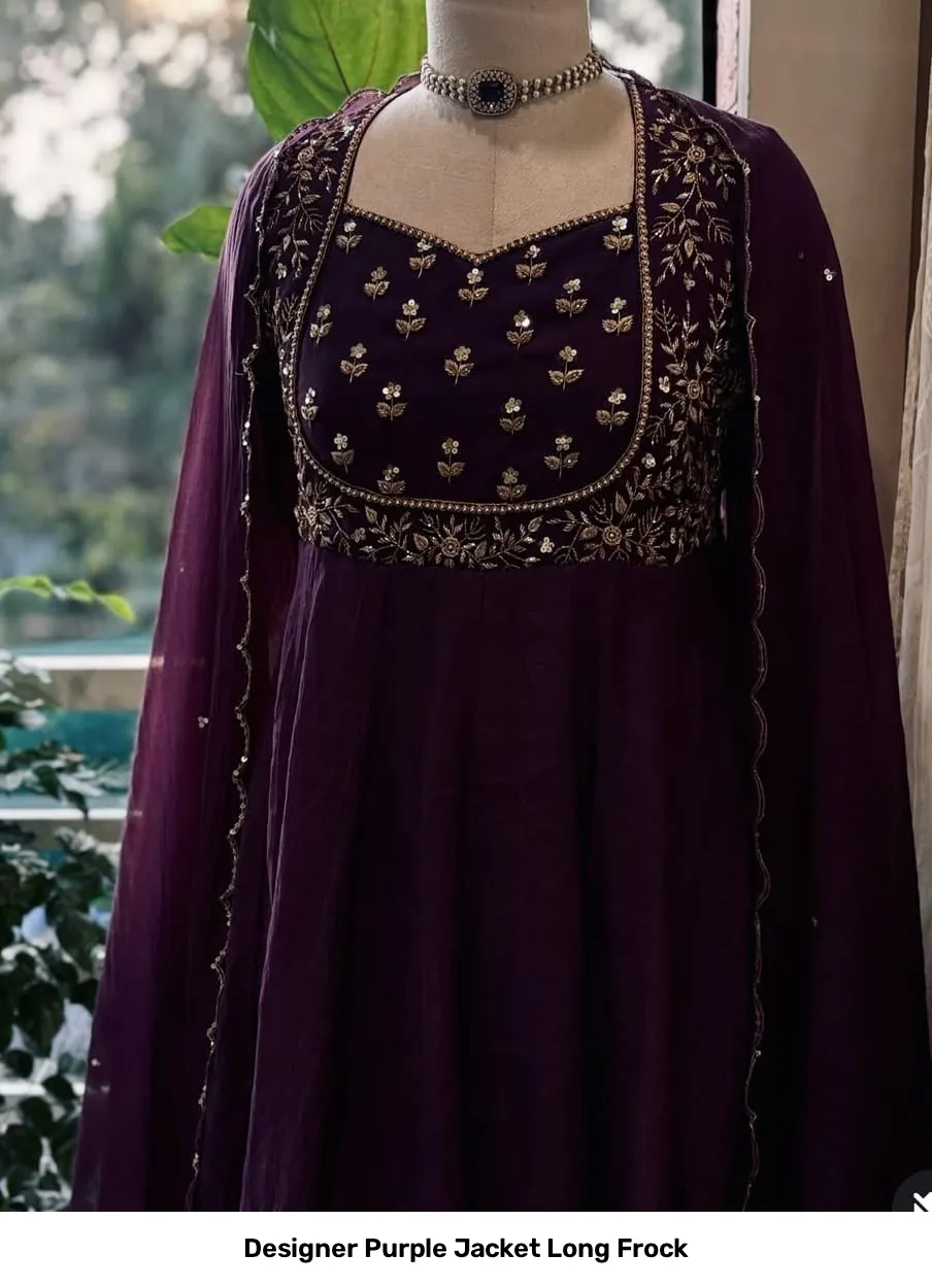 Designer Purple Jacket Long Frock 4