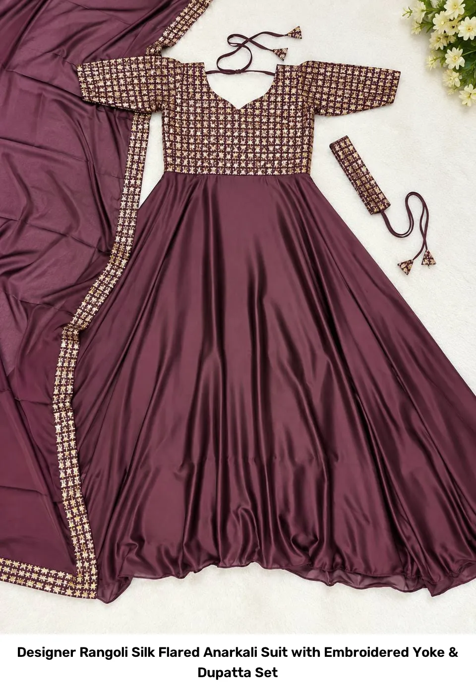 Designer Rangoli Silk Flared Anarkali Suit with Embroidered Yoke & Dupatta Set 3