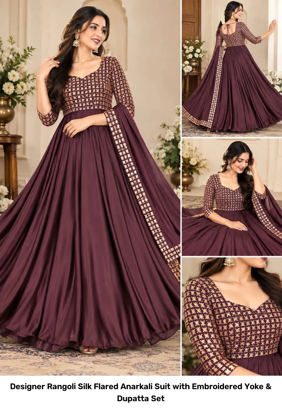 Designer Rangoli Silk Flared Anarkali Suit with Embroidered Yoke & Dupatta Set 5