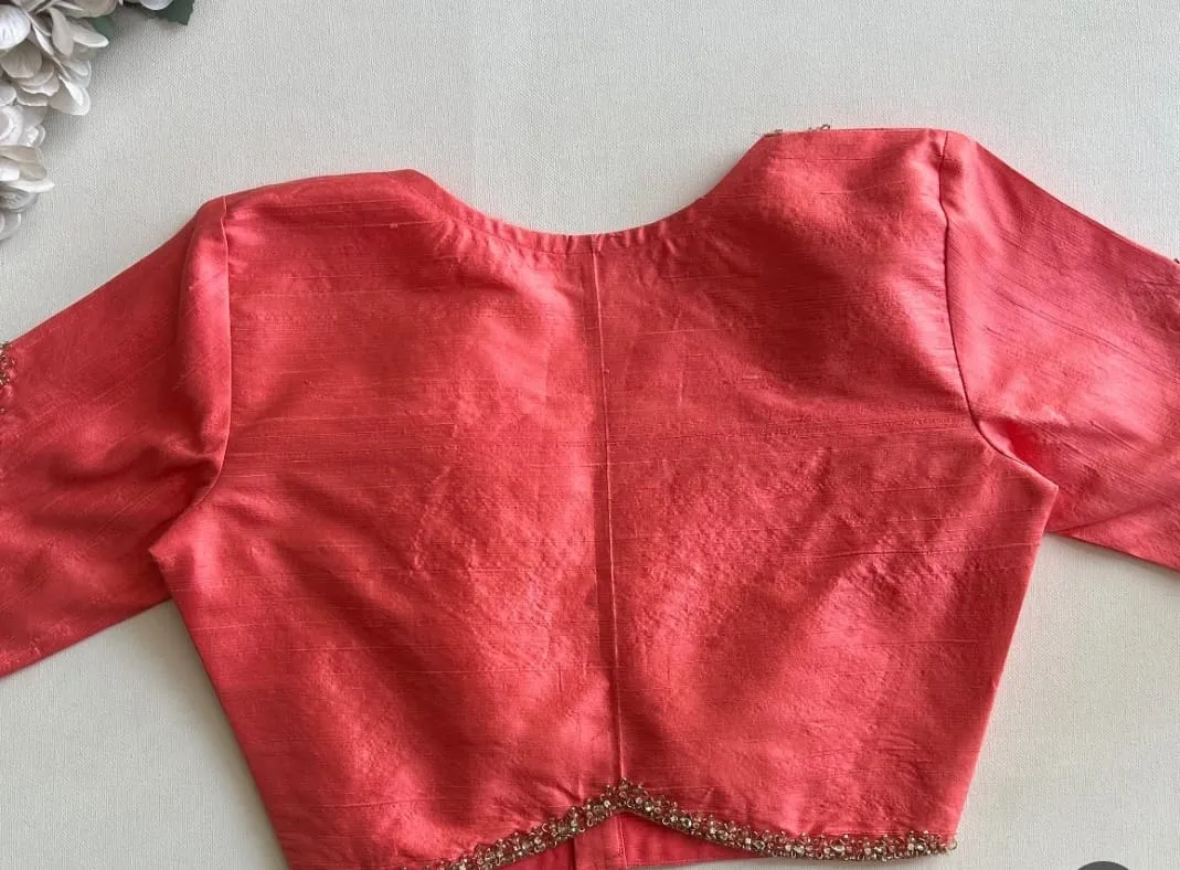 Designer Raw Silk Readymade Blouse with Hand Cutdana Border & Keyhole Back | Wholesale Price