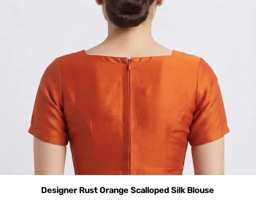 Designer Rust Orange Scalloped Silk Blouse 2
