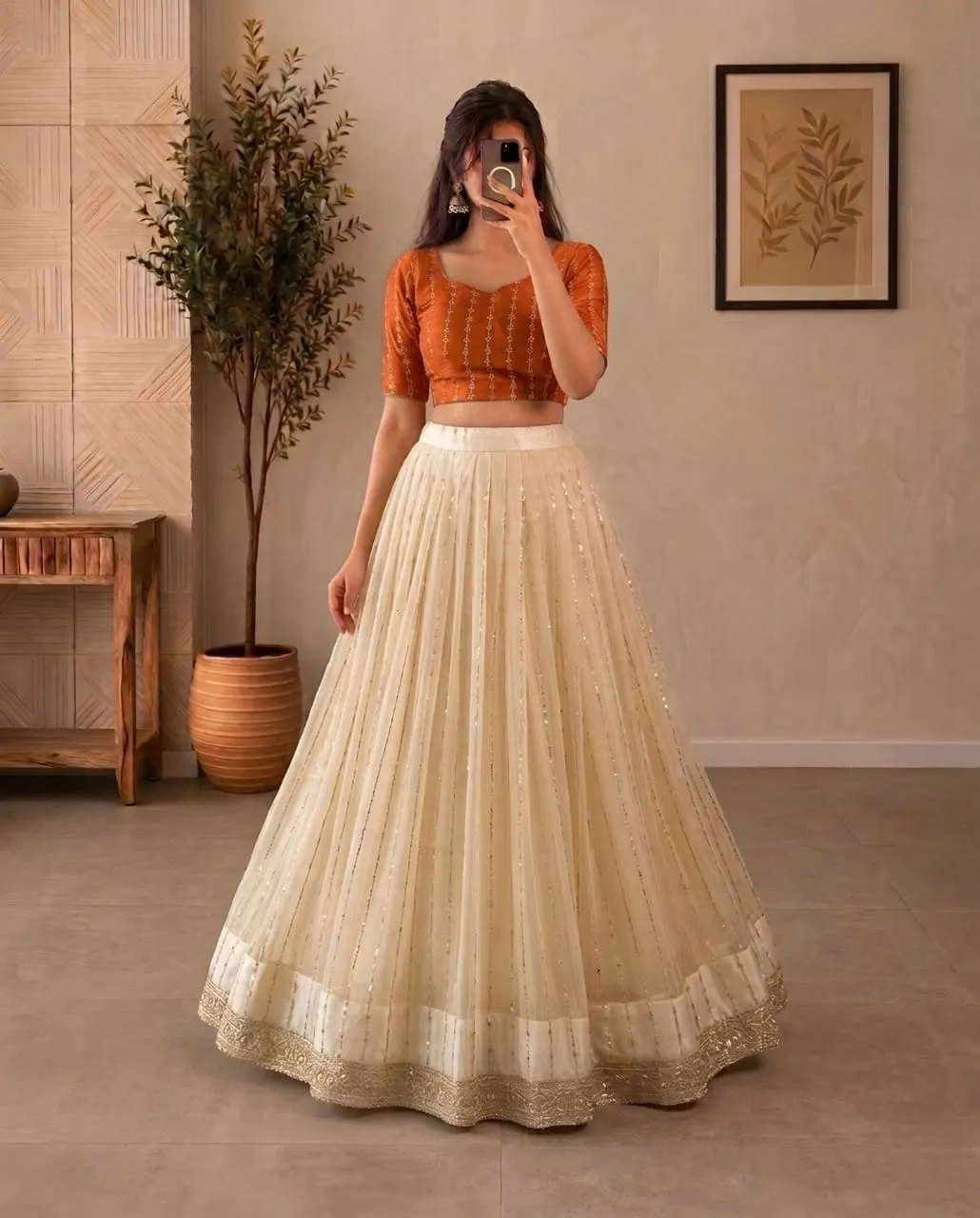 Designer Sequins Net Crop Top Lehenga Choli With Dupatta