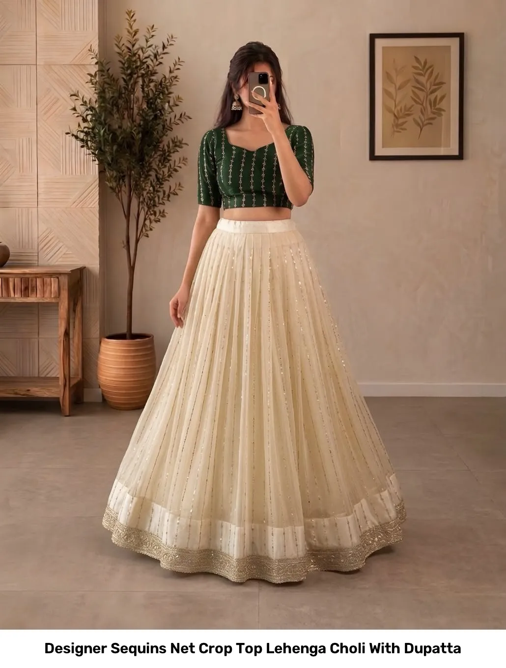 Designer Sequins Net Crop Top Lehenga Choli With Dupatta 12