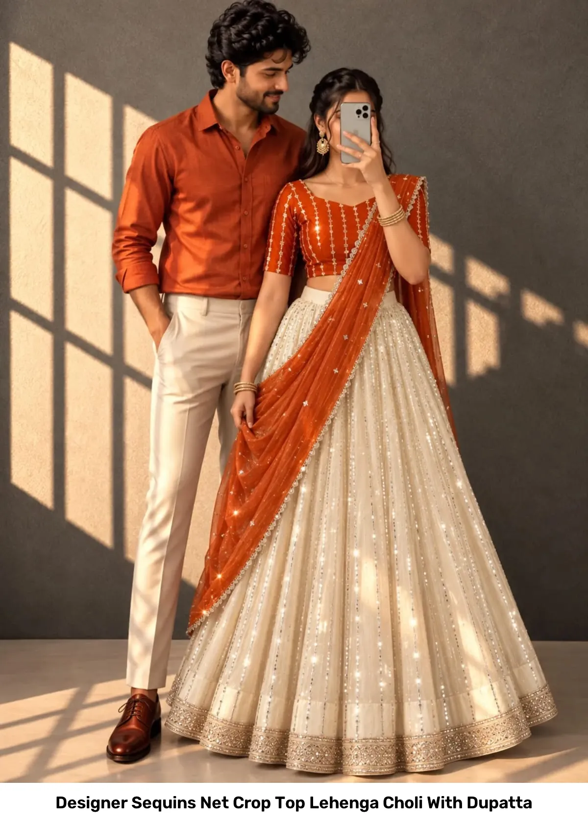 Designer Sequins Net Crop Top Lehenga Choli With Dupatta 15