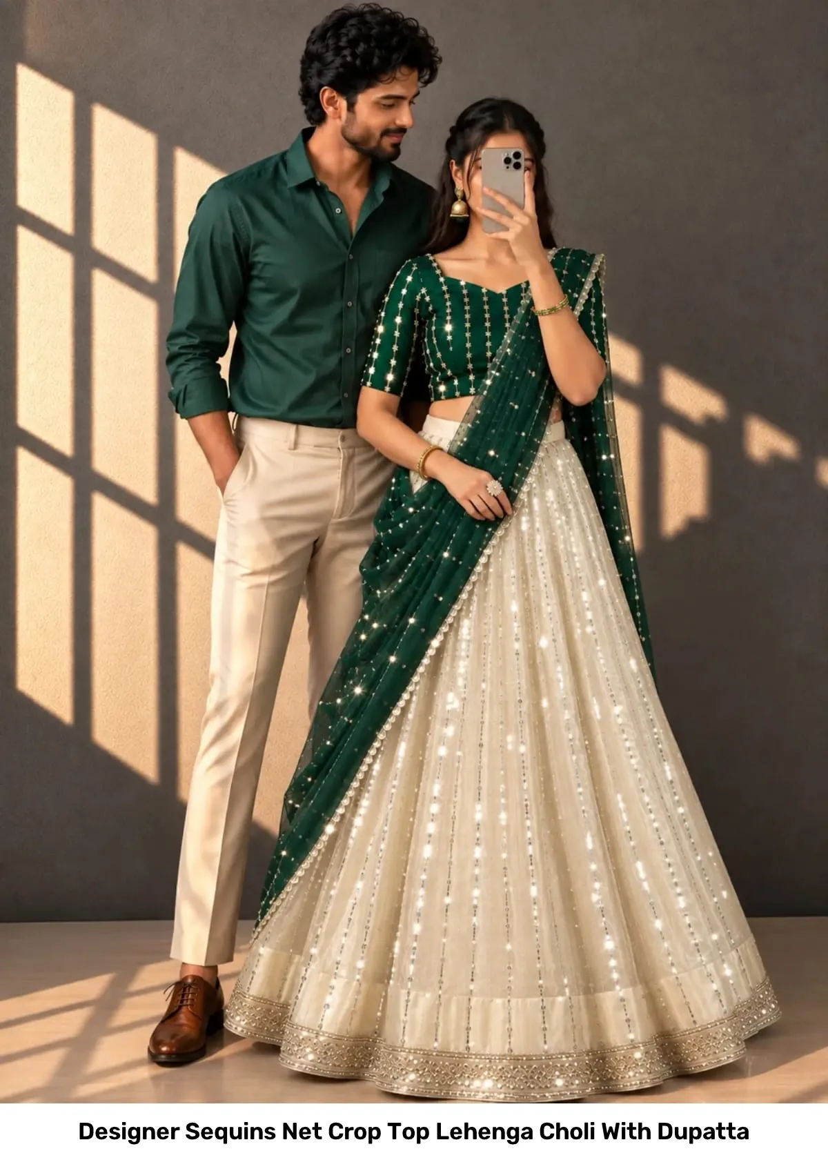 Designer Sequins Net Crop Top Lehenga Choli With Dupatta 17