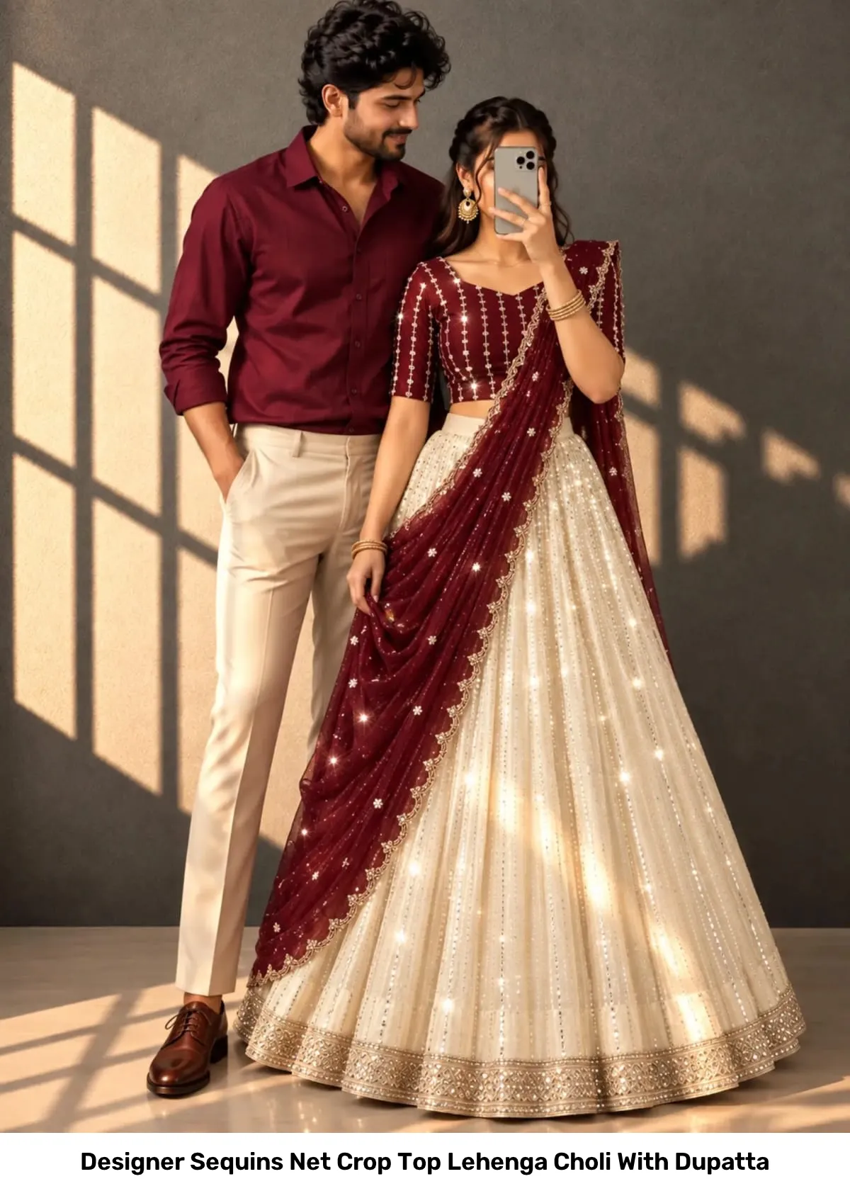 Designer Sequins Net Crop Top Lehenga Choli With Dupatta 3