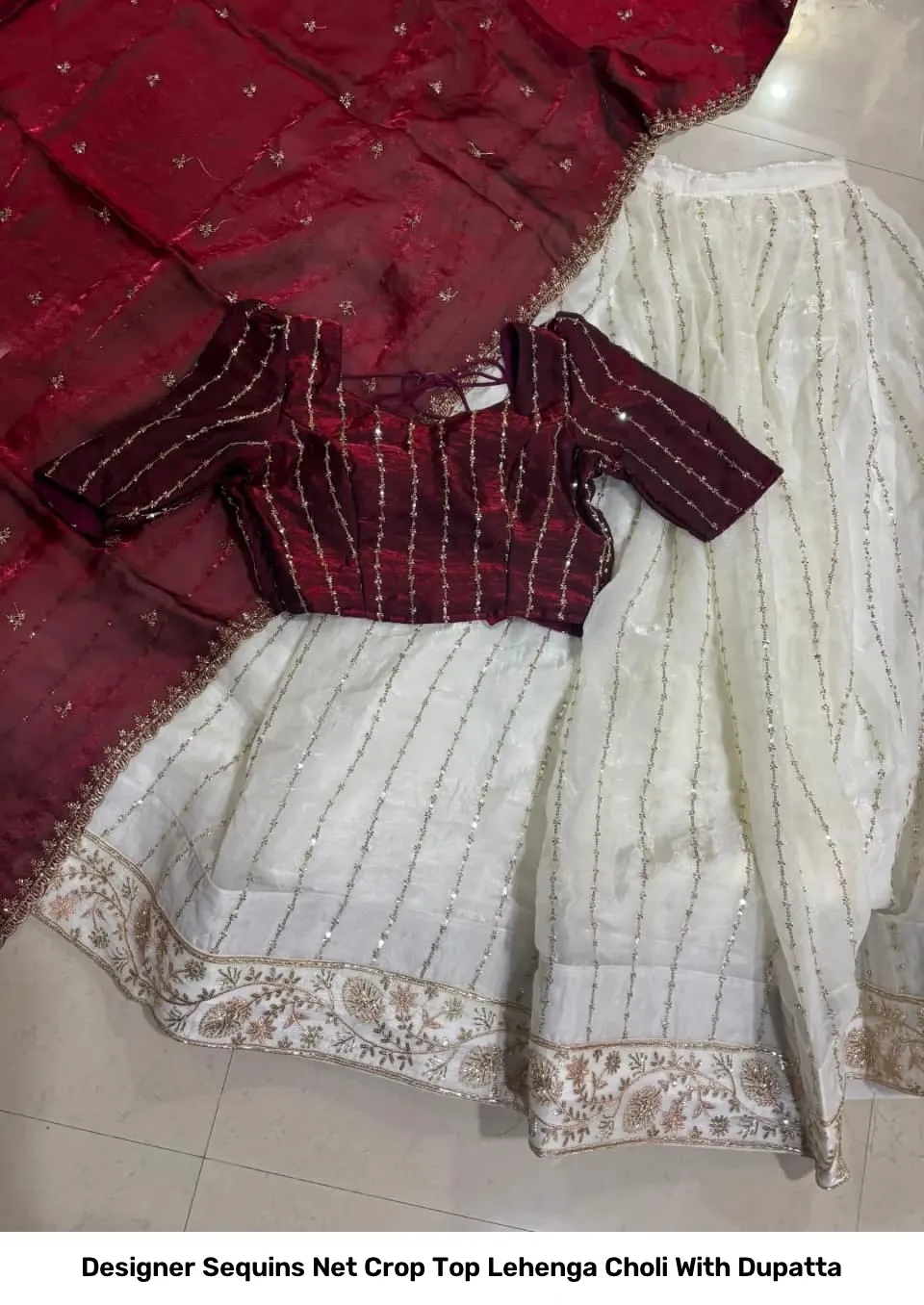 Designer Sequins Net Crop Top Lehenga Choli With Dupatta 4